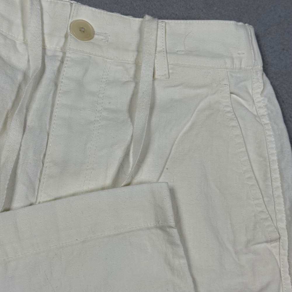 Uniqlo Linen Blend Tapered Pants Off White Drawstring Elastic Waist Small